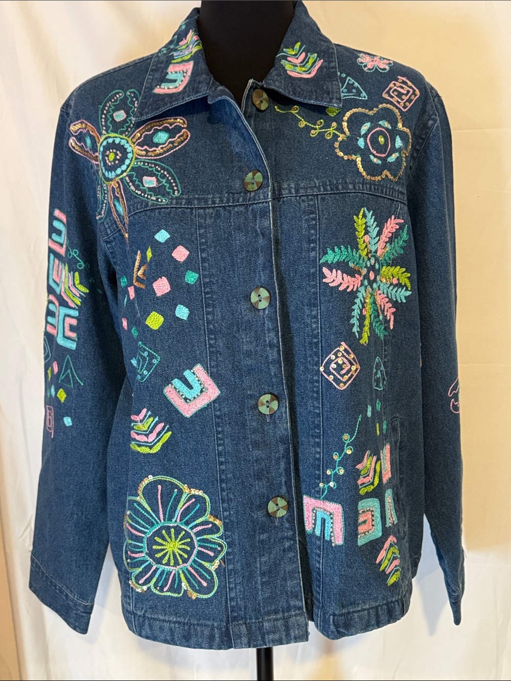 Keren Hart Pastel Embroidered Denim Jacket